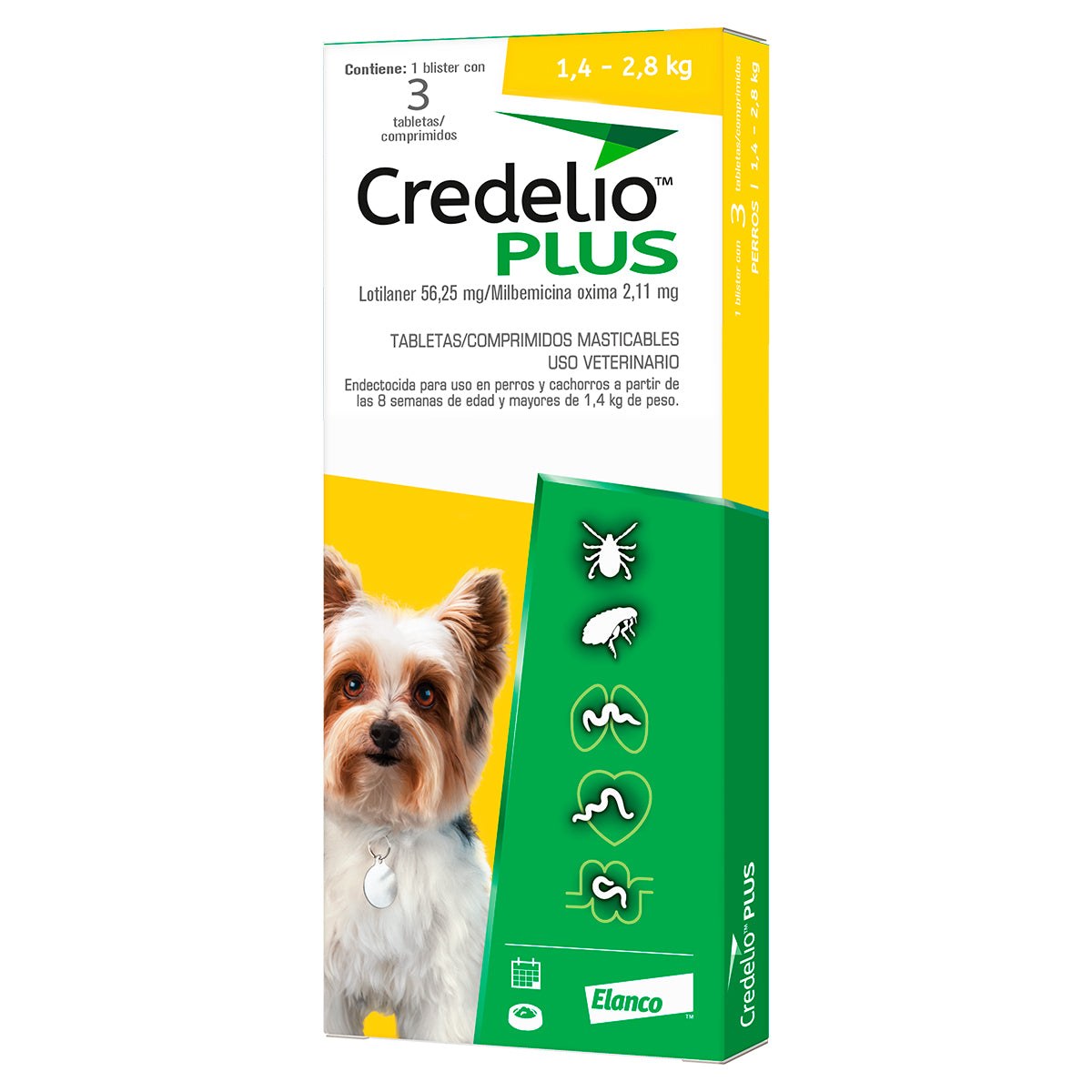 Credelio Plus para Perros X-Chico (1.4 - 2.8 kg) | 3 Tabletas Antiparasitarias y Antipulgas