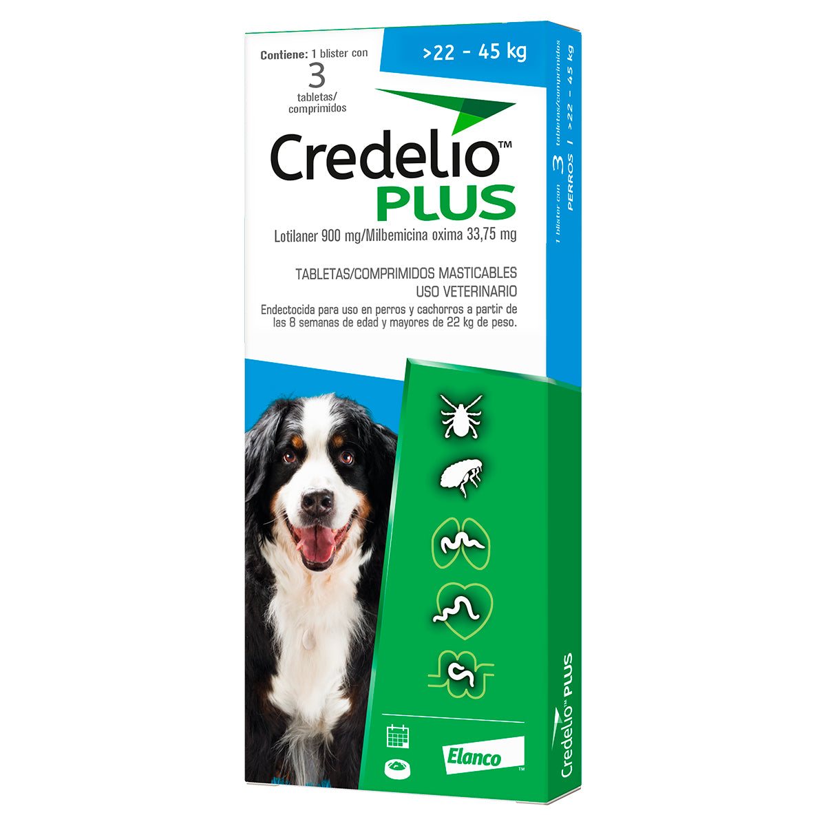 Credelio Plus para Perros Grandes (22 - 45 kg) | 3 Tabletas Antiparasitarias y Antipulgas