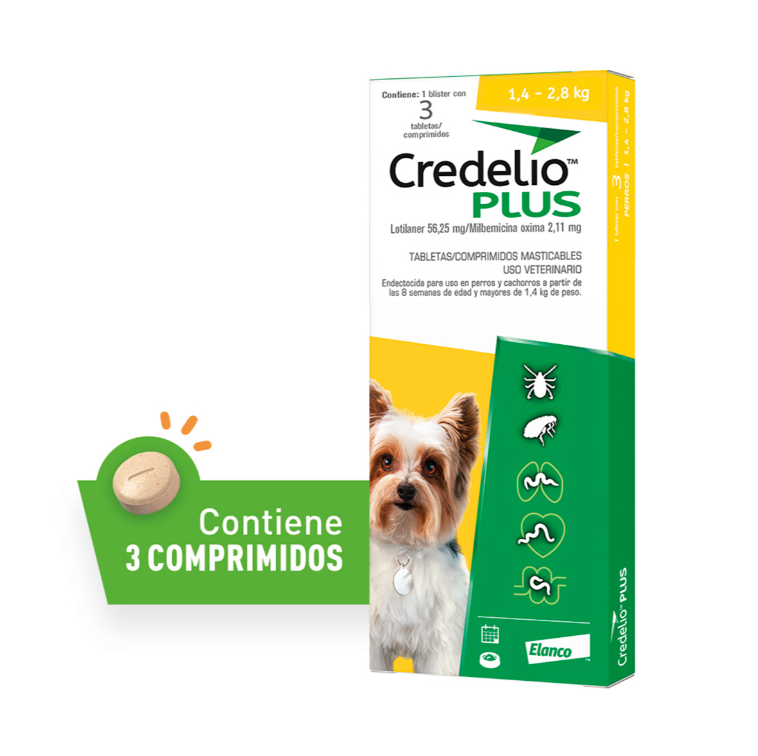 Credelio Plus para Perros X-Chico (1.4 - 2.8 kg) | 3 Tabletas Antiparasitarias y Antipulgas