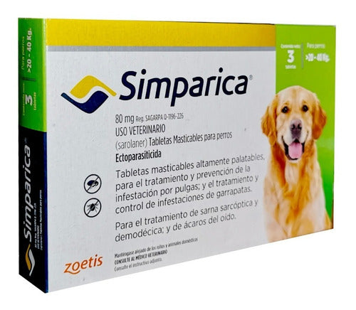 Paquete De 6 Tabletas Antipulgas Perros Simparica 20 A 40 Kg - CLIKEA