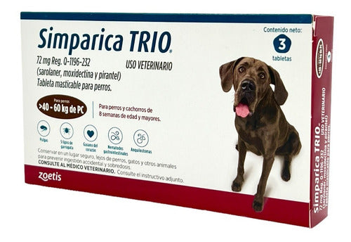 3 Tabletas Simparica Trio 40 A 60 Kg Antipulgas, Gusano, Etc - CLIKEA