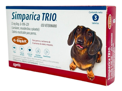 3 Tabletas Simparica Trio 5 A 10 Kg Antipulgas, Gusano, Etc - CLIKEA