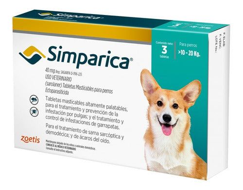 Simparica 3 Tabletas Para Perro De 10 A 20 Kg