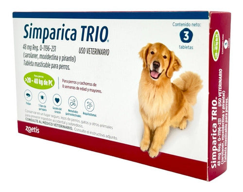 3 Tabletas Simparica Trio 20 A 40 Kg Antipulgas, Gusano, Etc - CLIKEA