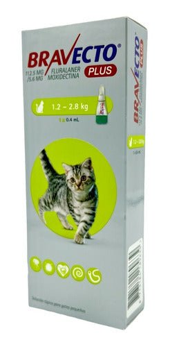 Bravecto Plus Gato Antipulgas 1.2-2.8 Kg Gusano Del Corazon