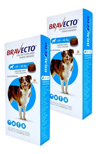 Paquete 2 Bravecto 20 A 40 Kg Masticable Perros Grandes Msd