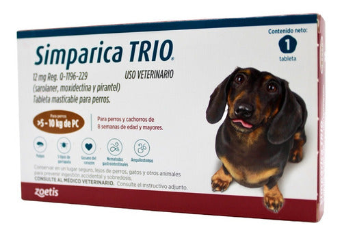 1 Tableta Simparica Trio 5 A 10 Kg Antipulgas, Gusano, Etc - CLIKEA