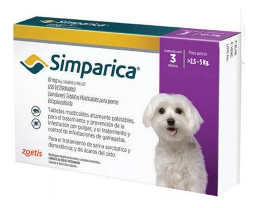 Antipulgas Simparica Zooetis 10mg 2 A 5 Kg - CLIKEA