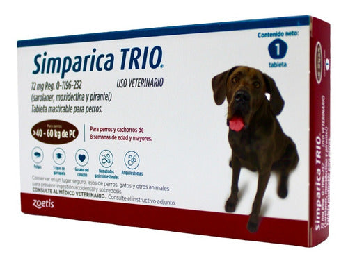 1 Tableta Simparica Trio 40 A 60 Kg Antipulgas, Gusano, Etc - CLIKEA